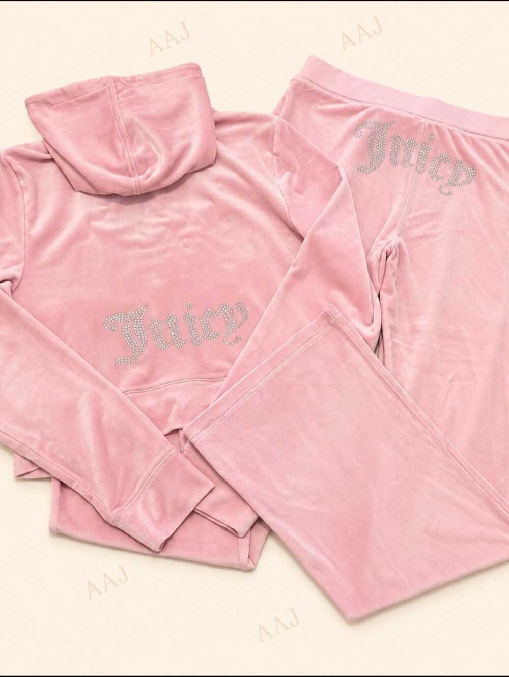 Juicy Couture Rose Velour Zip Hoodie & Pants Set - XL
